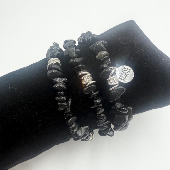Kinsley Armelle Cluster Collection Silver Coal Bracelet Sets 3 Pieces - Picture 8 of 9